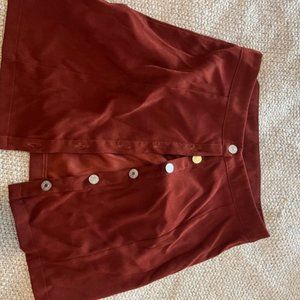 Front Button Up Rust Suede Skirt